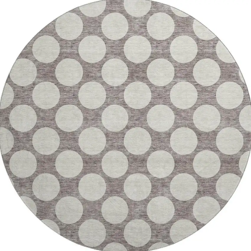 8' Taupe And Ivory Polka Dot Washable Round Rug With UV Protection Photo 4