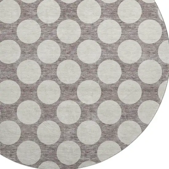 8' Taupe And Ivory Polka Dot Washable Round Rug With UV Protection Photo 3