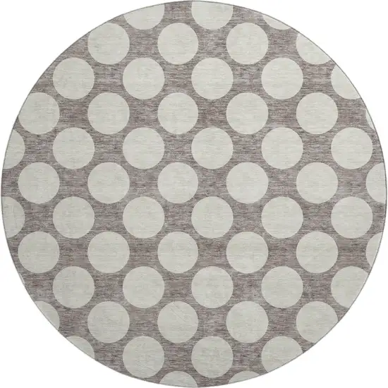 8' Taupe And Ivory Polka Dot Washable Round Rug With UV Protection Photo 1