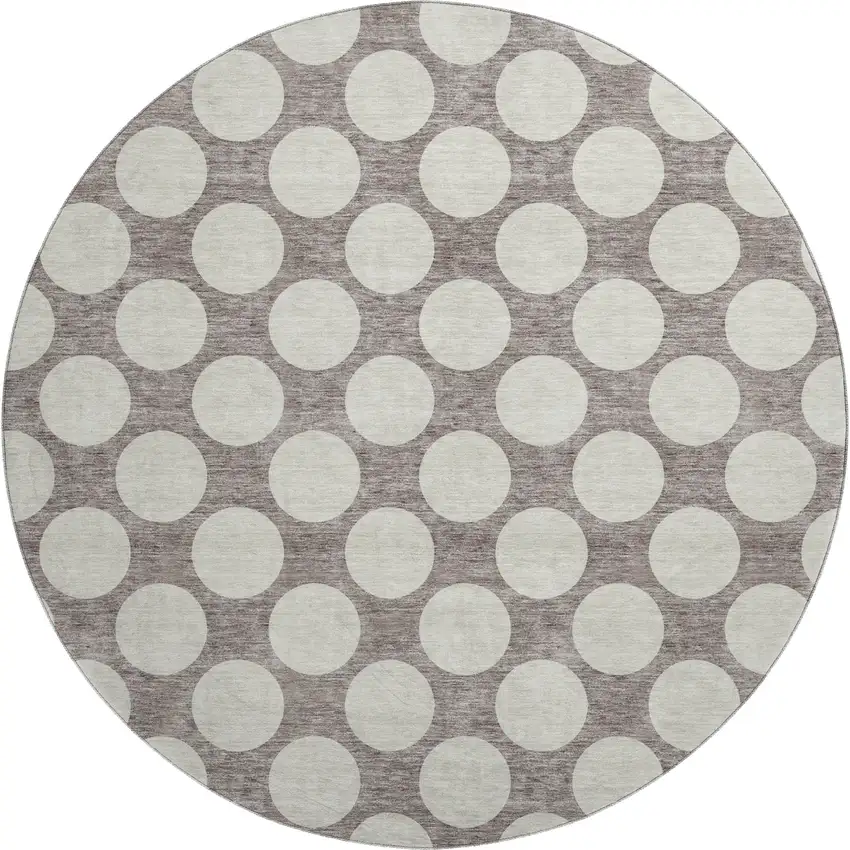 8' Taupe And Ivory Polka Dot Washable Round Rug With UV Protection Photo 1