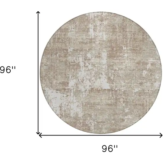 8' Taupe And Ivory Round Abstract Washable Indoor Outdoor Area Rug Photo 3