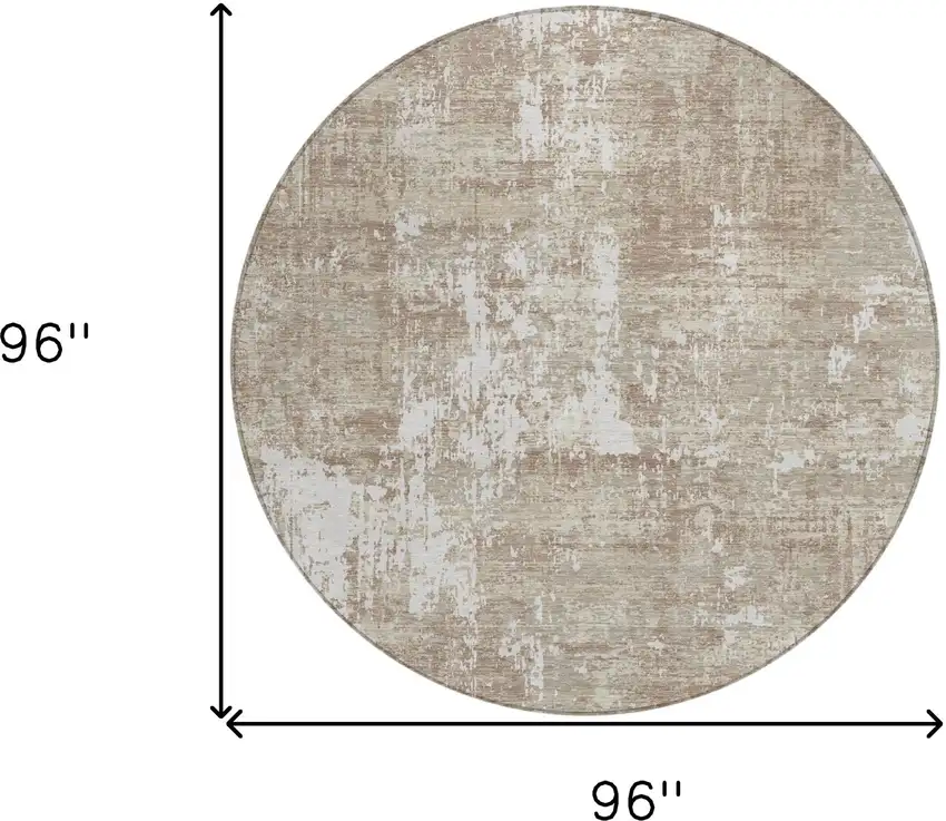 8' Taupe And Ivory Round Abstract Washable Indoor Outdoor Area Rug Photo 3