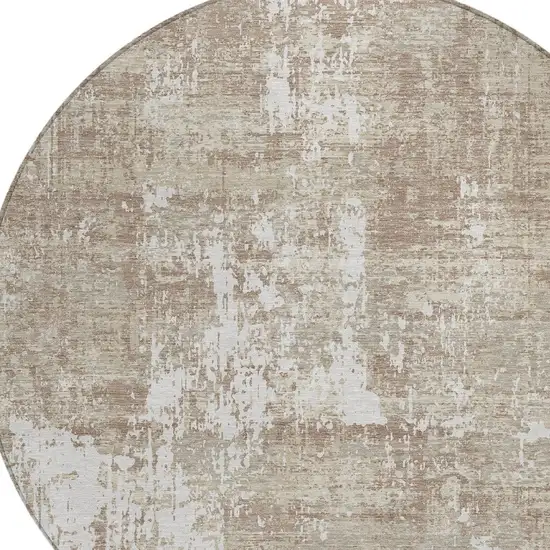 8' Taupe And Ivory Round Abstract Washable Indoor Outdoor Area Rug Photo 4