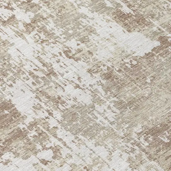 8' Taupe And Ivory Round Abstract Washable Indoor Outdoor Area Rug Photo 8