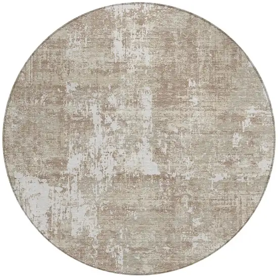 8' Taupe And Ivory Round Abstract Washable Indoor Outdoor Area Rug Photo 5