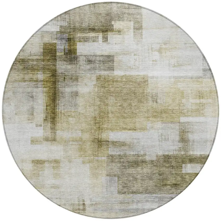 8' Taupe And Ivory Round Abstract Washable Indoor Outdoor Area Rug Photo 6