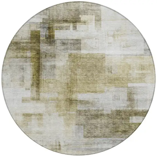 8' Taupe And Ivory Round Abstract Washable Indoor Outdoor Area Rug Photo 6