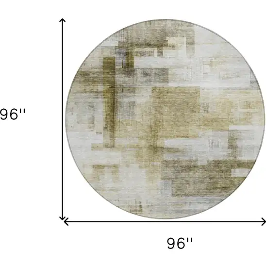 8' Taupe And Ivory Round Abstract Washable Indoor Outdoor Area Rug Photo 9