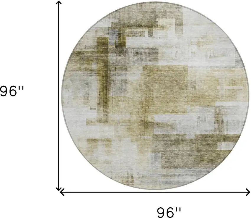 8' Taupe And Ivory Round Abstract Washable Indoor Outdoor Area Rug Photo 9
