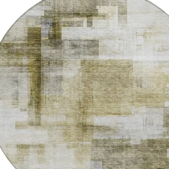 8' Taupe And Ivory Round Abstract Washable Indoor Outdoor Area Rug Photo 5