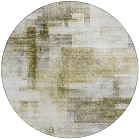 8' Taupe And Ivory Round Abstract Washable Indoor Outdoor Area Rug Photo 2