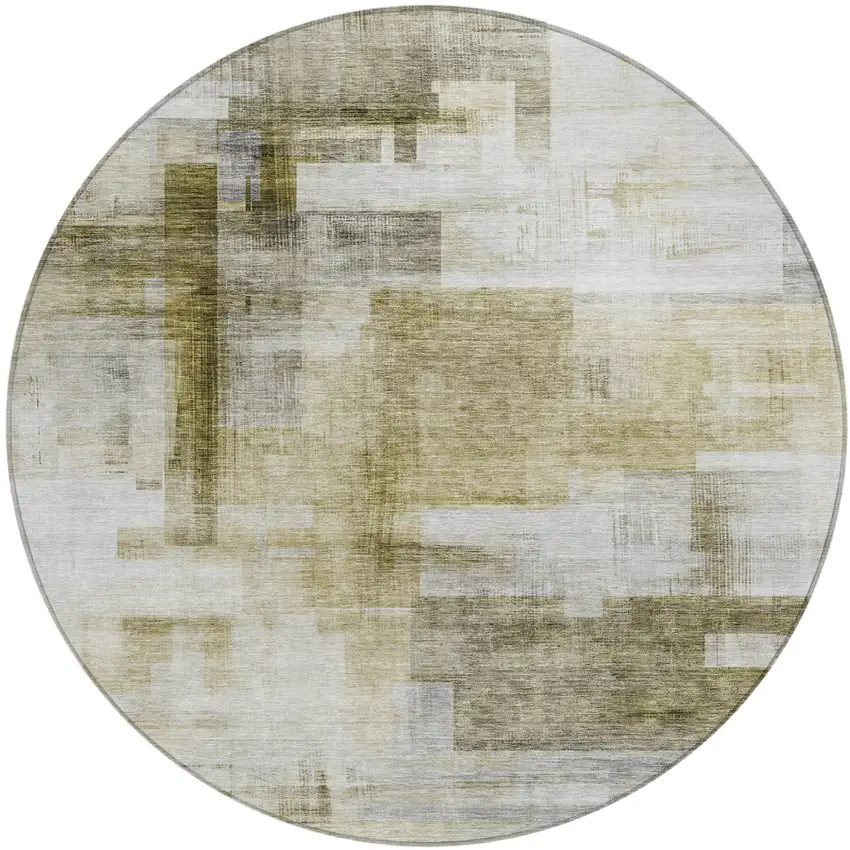 8' Taupe And Ivory Round Abstract Washable Indoor Outdoor Area Rug Photo 2