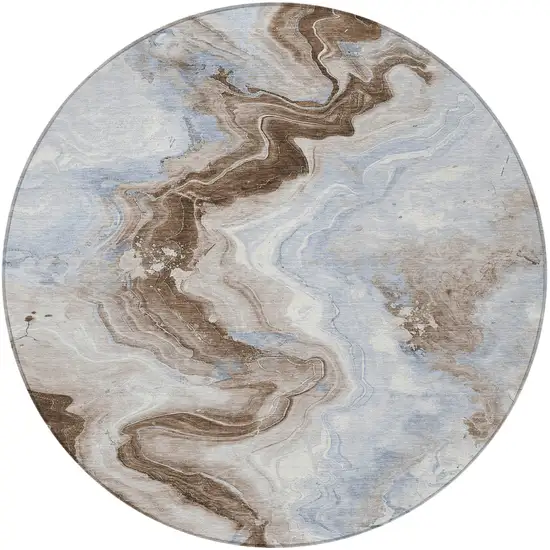 8' Taupe And Ivory Round Abstract Washable Indoor Outdoor Area Rug Photo 3