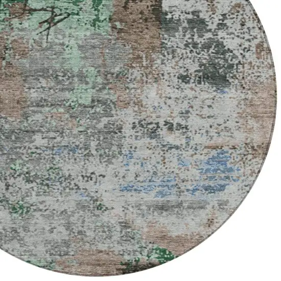 8' Taupe And Ivory Round Abstract Washable Indoor Outdoor Area Rug Photo 4