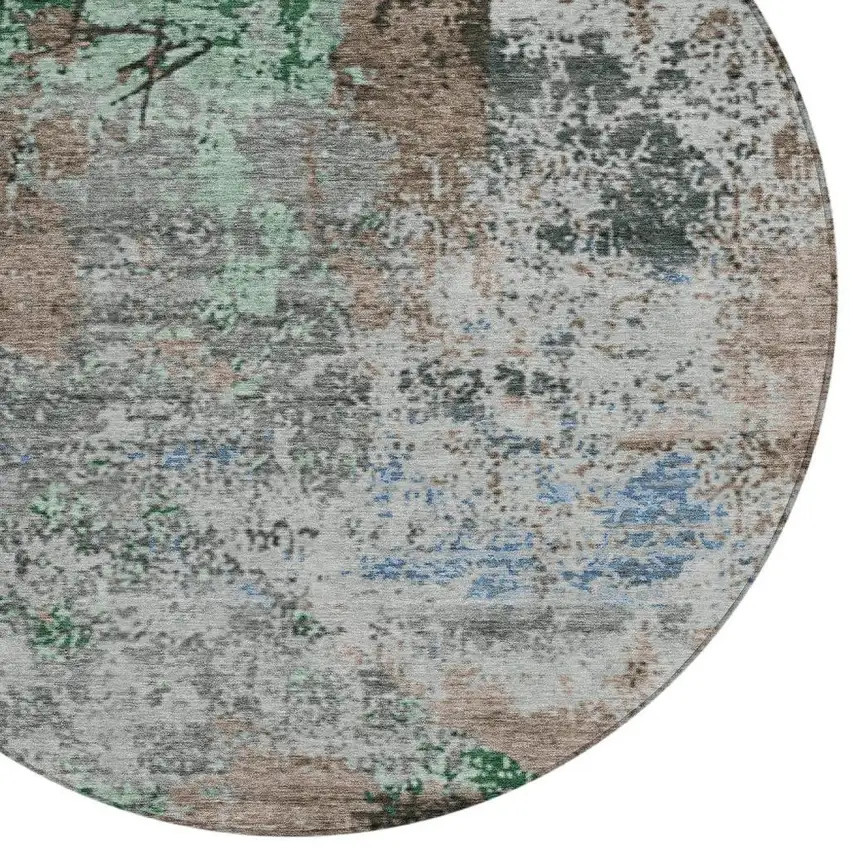 8' Taupe And Ivory Round Abstract Washable Indoor Outdoor Area Rug Photo 4