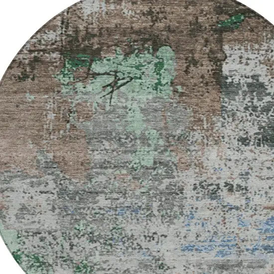 8' Taupe And Ivory Round Abstract Washable Indoor Outdoor Area Rug Photo 8
