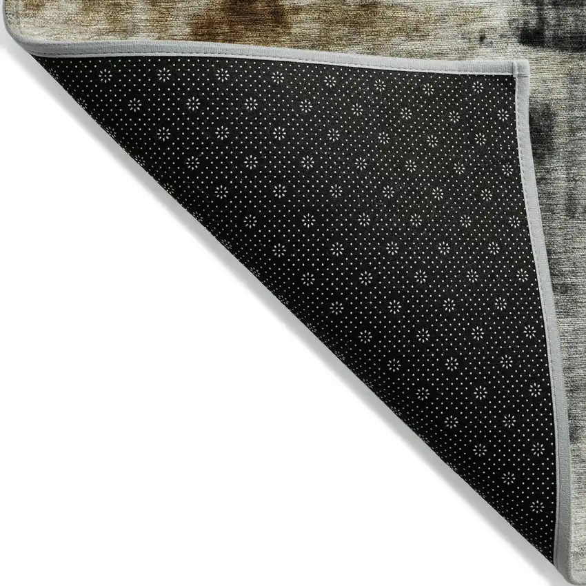 8' Taupe And Ivory Round Abstract Washable Indoor Outdoor Area Rug Photo 9