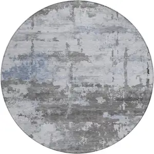 Photo of 8' Taupe And Ivory Round Abstract Washable Indoor Outdoor Area Rug