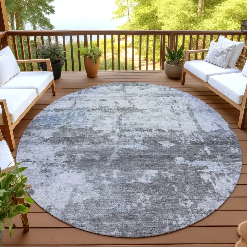 8' Taupe And Ivory Round Abstract Washable Indoor Outdoor Area Rug Photo 4