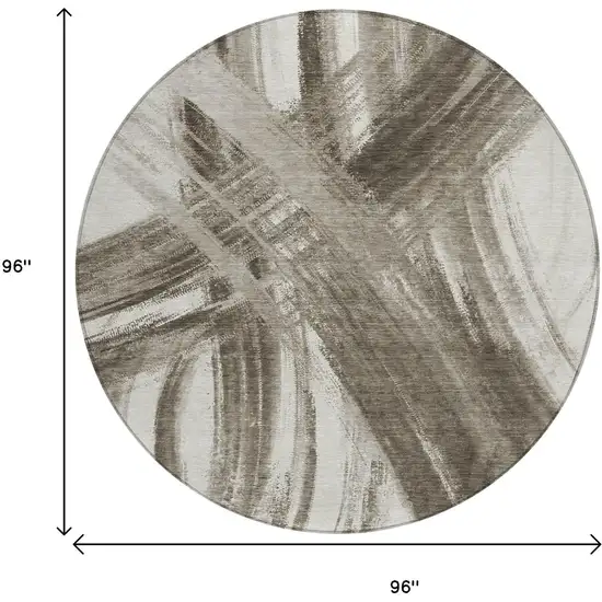 8' Taupe And Ivory Round Abstract Washable Indoor Outdoor Area Rug Photo 9