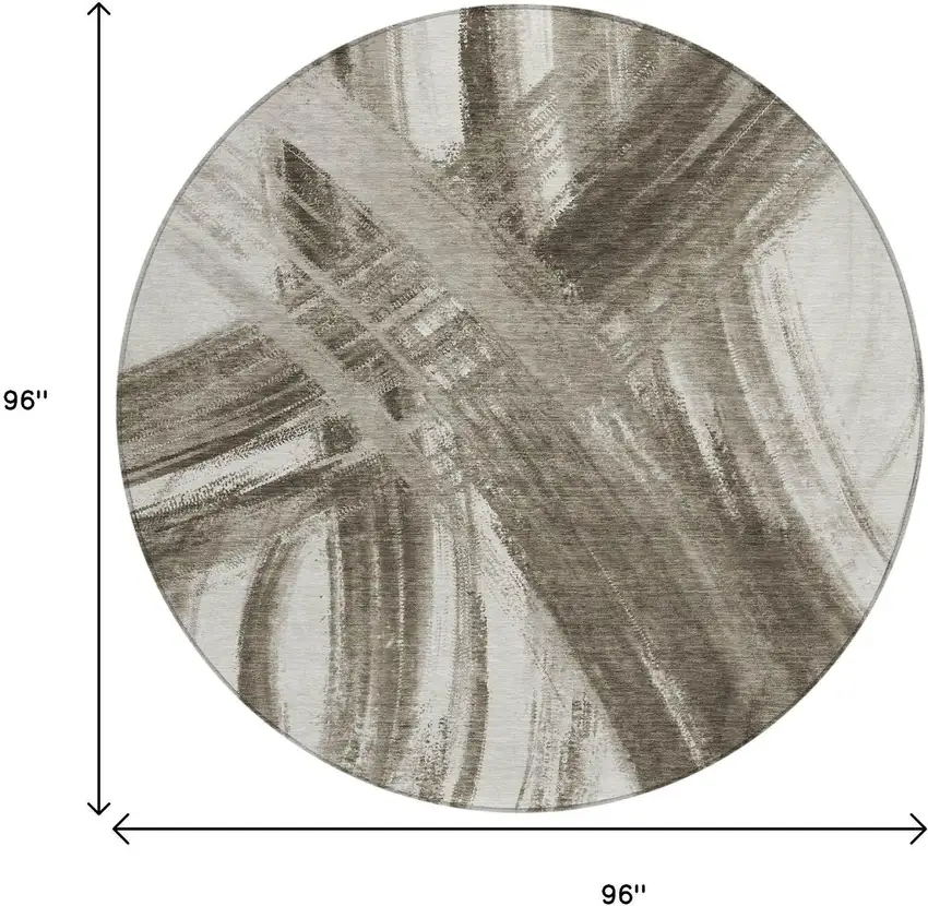 8' Taupe And Ivory Round Abstract Washable Indoor Outdoor Area Rug Photo 9