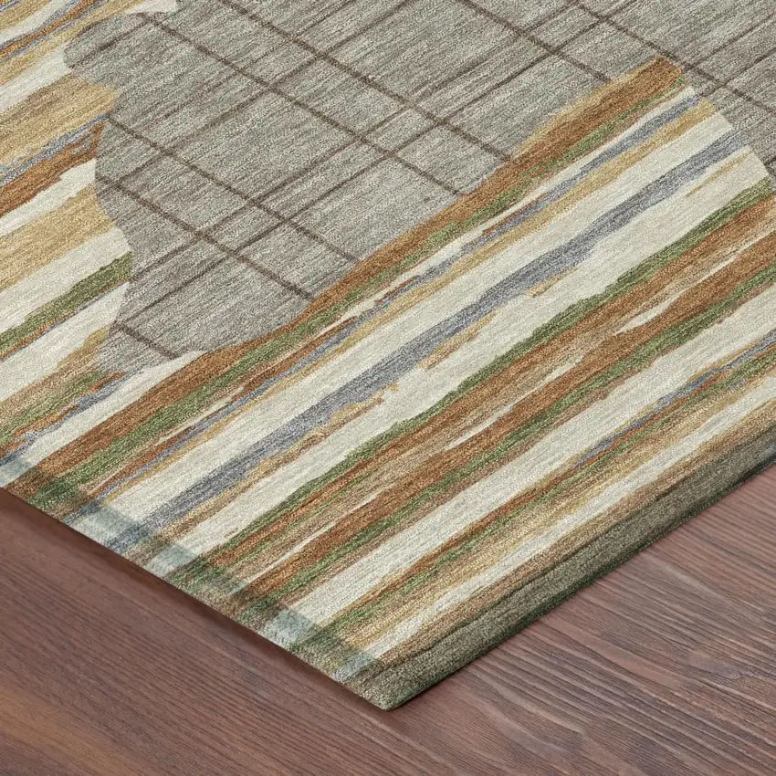 8' Taupe And Ivory Round Abstract Washable Indoor Outdoor Area Rug Photo 4