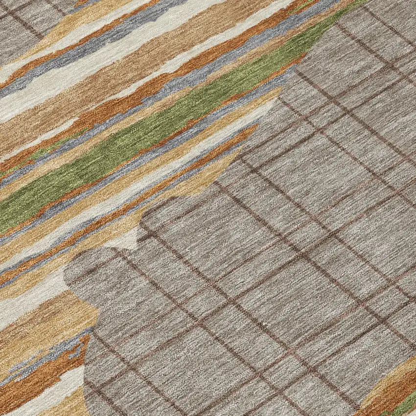 8' Taupe And Ivory Round Abstract Washable Indoor Outdoor Area Rug Photo 5