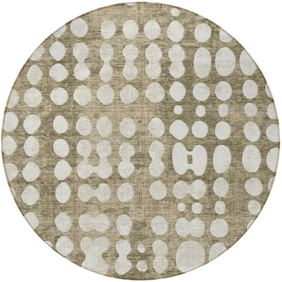 8' Taupe And Ivory Round Abstract Washable Indoor Outdoor Area Rug Photo 5