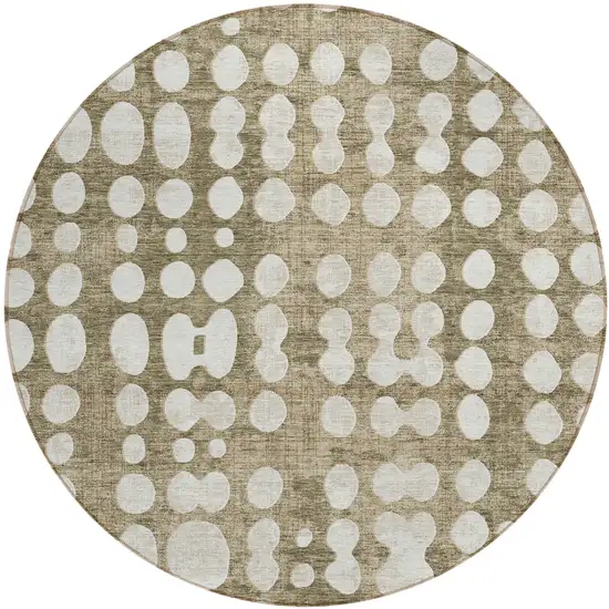 8' Taupe And Ivory Round Abstract Washable Indoor Outdoor Area Rug Photo 2