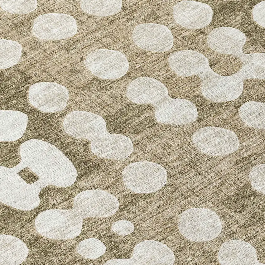 8' Taupe And Ivory Round Abstract Washable Indoor Outdoor Area Rug Photo 8