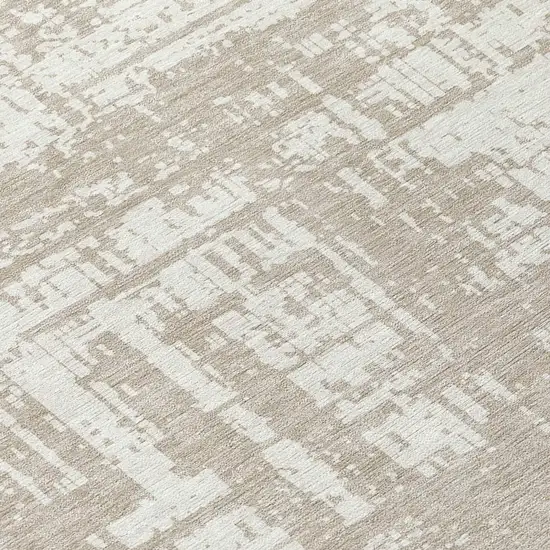 8' Taupe And Ivory Round Abstract Washable Indoor Outdoor Area Rug Photo 8
