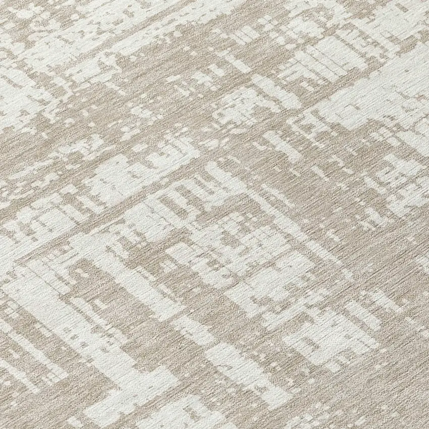 8' Taupe And Ivory Round Abstract Washable Indoor Outdoor Area Rug Photo 8