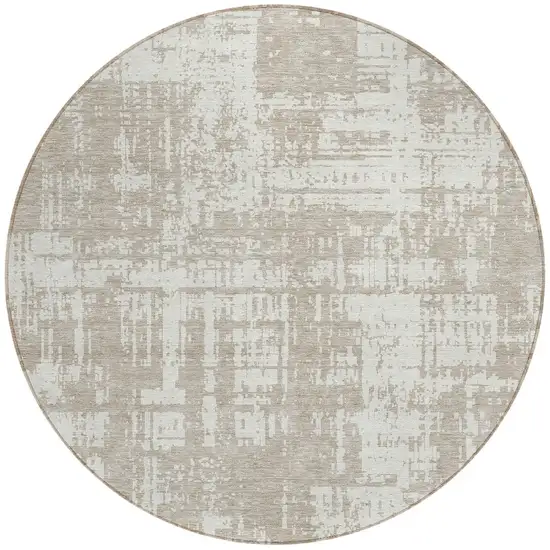 8' Taupe And Ivory Round Abstract Washable Indoor Outdoor Area Rug Photo 5