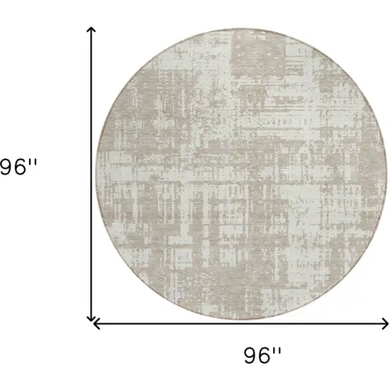 8' Taupe And Ivory Round Abstract Washable Indoor Outdoor Area Rug Photo 3