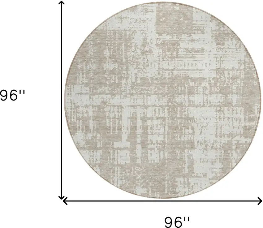 8' Taupe And Ivory Round Abstract Washable Indoor Outdoor Area Rug Photo 3