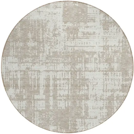 8' Taupe And Ivory Round Abstract Washable Indoor Outdoor Area Rug Photo 2