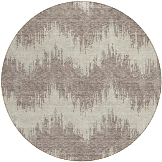 8' Taupe And Ivory Round Chevron Washable Indoor Outdoor Area Rug Photo 2