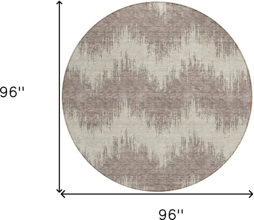 8' Taupe And Ivory Round Chevron Washable Indoor Outdoor Area Rug Photo 3