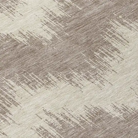 8' Taupe And Ivory Round Chevron Washable Indoor Outdoor Area Rug Photo 8