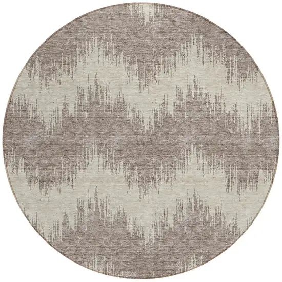 8' Taupe And Ivory Round Chevron Washable Indoor Outdoor Area Rug Photo 5