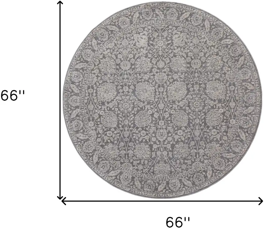 6' Taupe And Ivory Round Floral Power Loom Area Rug Photo 4