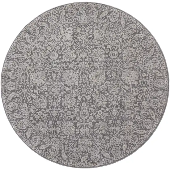 6' Taupe And Ivory Round Floral Power Loom Area Rug Photo 1
