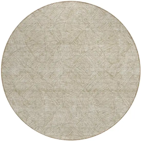 8' Taupe And Ivory Round Floral Washable Indoor Outdoor Area Rug Photo 2