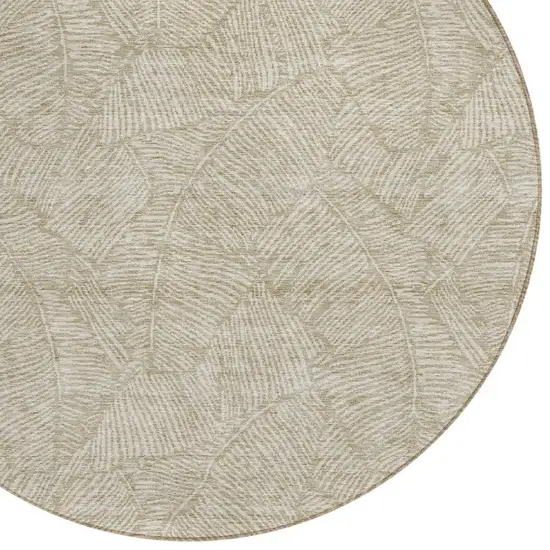 8' Taupe And Ivory Round Floral Washable Indoor Outdoor Area Rug Photo 4