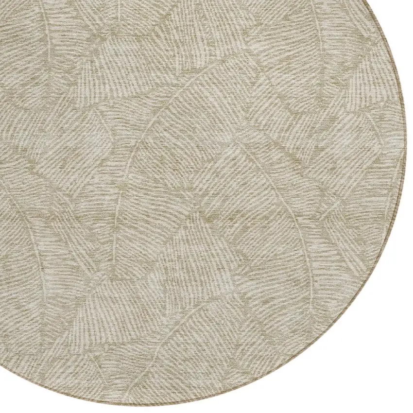 8' Taupe And Ivory Round Floral Washable Indoor Outdoor Area Rug Photo 4