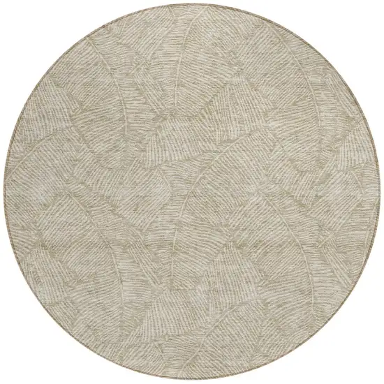 8' Taupe And Ivory Round Floral Washable Indoor Outdoor Area Rug Photo 5