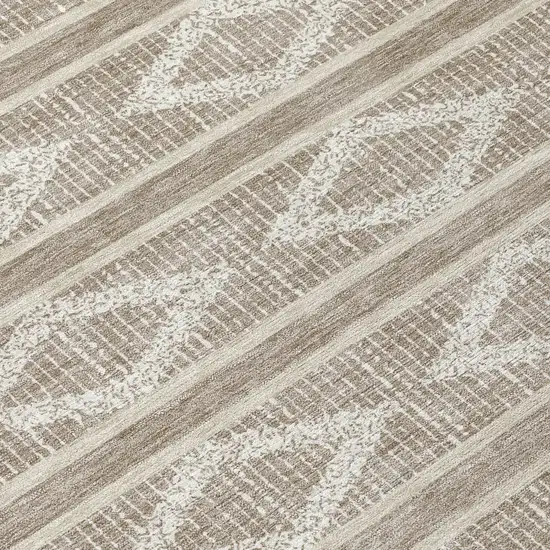 8' Taupe And Ivory Round Geometric Washable Indoor Outdoor Area Rug Photo 8