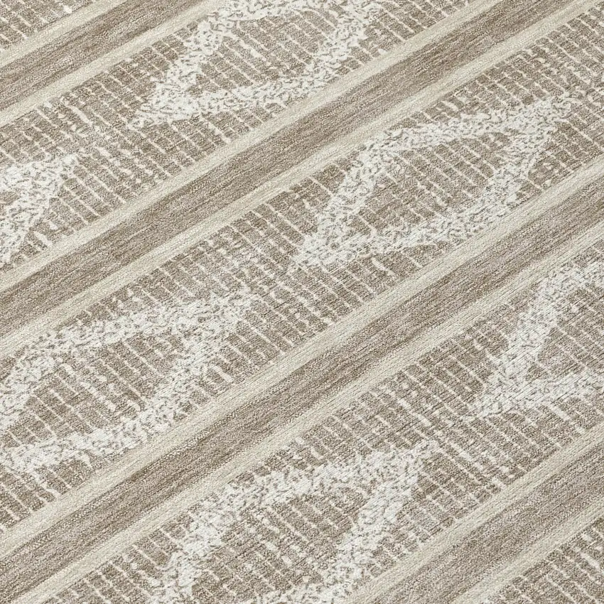 8' Taupe And Ivory Round Geometric Washable Indoor Outdoor Area Rug Photo 8