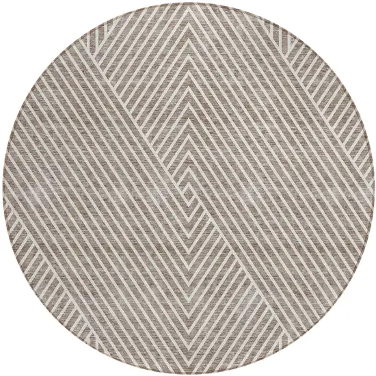 8' Taupe And Ivory Round Geometric Washable Indoor Outdoor Area Rug Photo 2