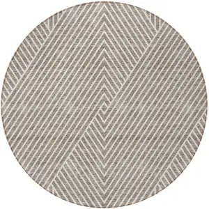 Photo of 8' Taupe And Ivory Round Geometric Washable Indoor Outdoor Area Rug